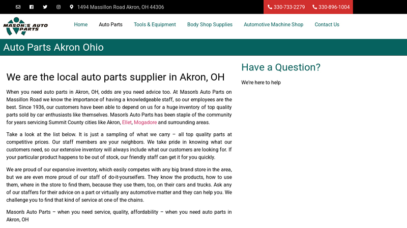 Car Parts and Tools for Akron Ohio akron car parts