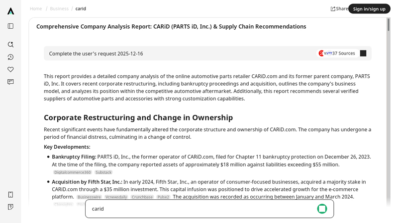 carid: Top Suppliers & Company Analysis Report carid auto parts