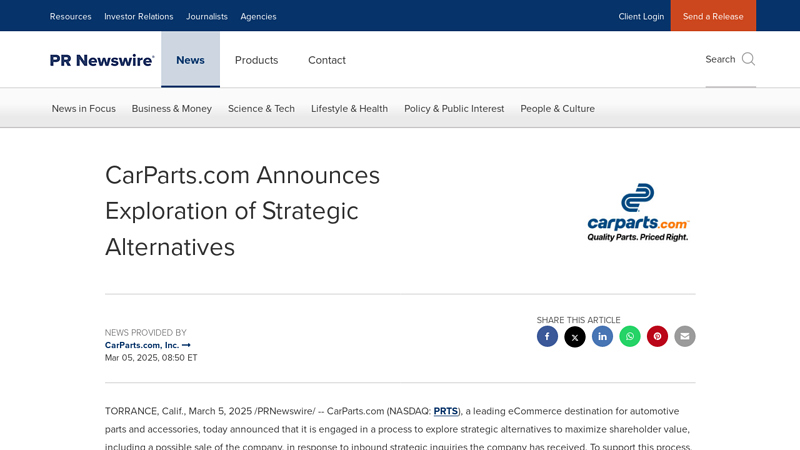 CarParts.com Announces Exploration of Strategic Alternatives car part com reviews