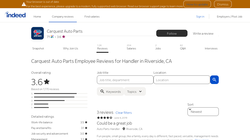 Carquest Auto Parts Employee Reviews for Handler in Riverside, CA advance auto parts riverside ca