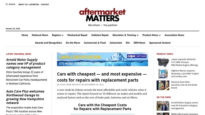Cars with the Cheapest Costs for Repairs with Replacement Parts a plus auto parts
