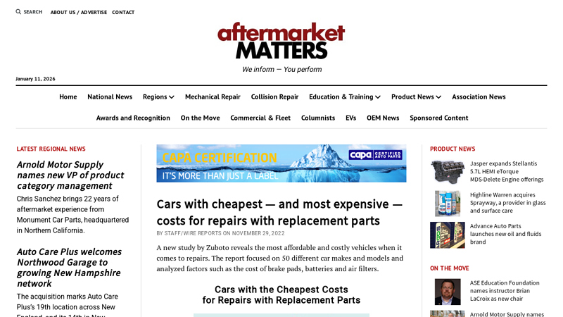 Cars with the Cheapest Costs for Repairs with Replacement Parts affordable auto parts