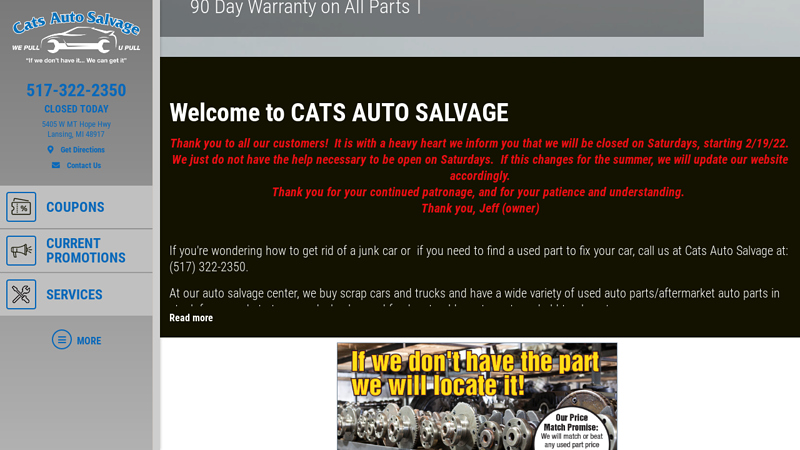 Cats Auto Salvage: Lansing, Michigan Auto Salvage used auto parts lansing mi