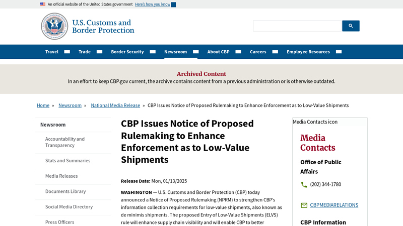 CBP Notice: Proposed Rulemaking to Enhance Low flores auto parts