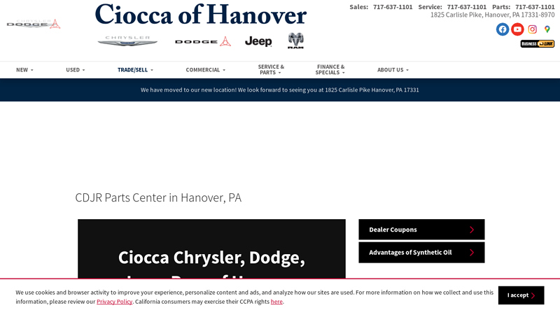 CDJR Parts Center Hanover, PA auto parts hanover pa