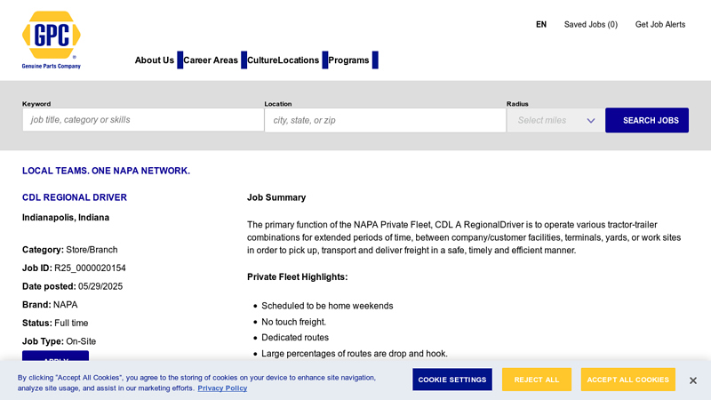 CDL Regional Driver at NAPA Auto Parts cdl auto parts