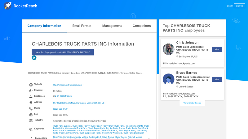 CHARLEBOIS TRUCK PARTS INC Information charlebois truck parts inc
