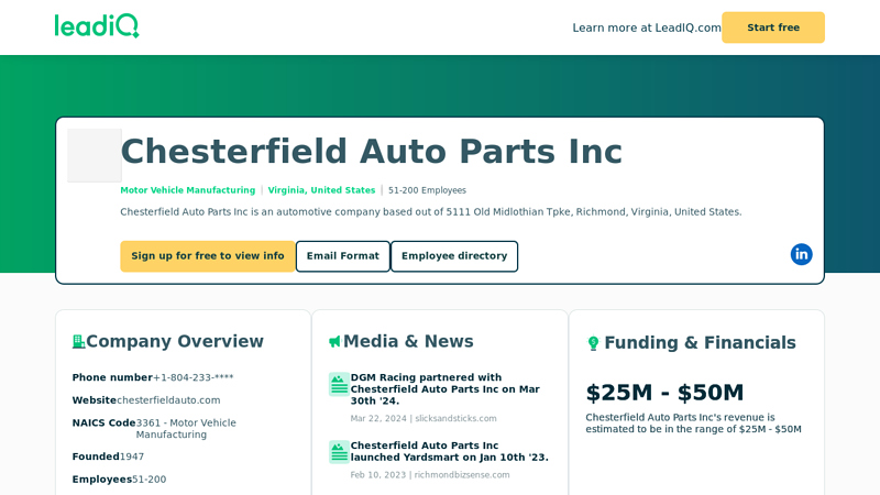 Chesterfield Auto Parts Inc Company Overview, Contact Details ... auto parts richmond va