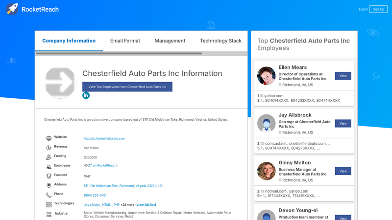 Chesterfield Auto Parts Inc Information chesterfield auto parts midlothian