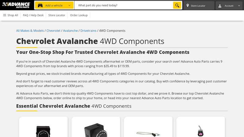 Chevrolet Avalanche 4WD Components chevy avalanche auto parts