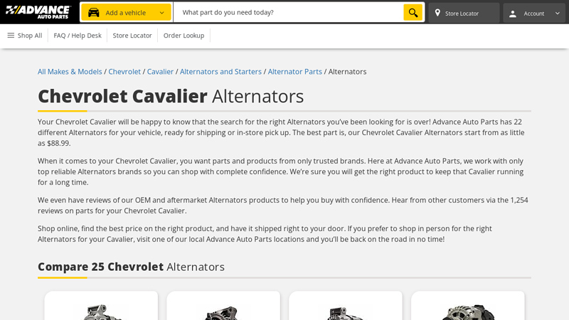 Chevrolet Cavalier Alternators advance auto parts horseheads ny