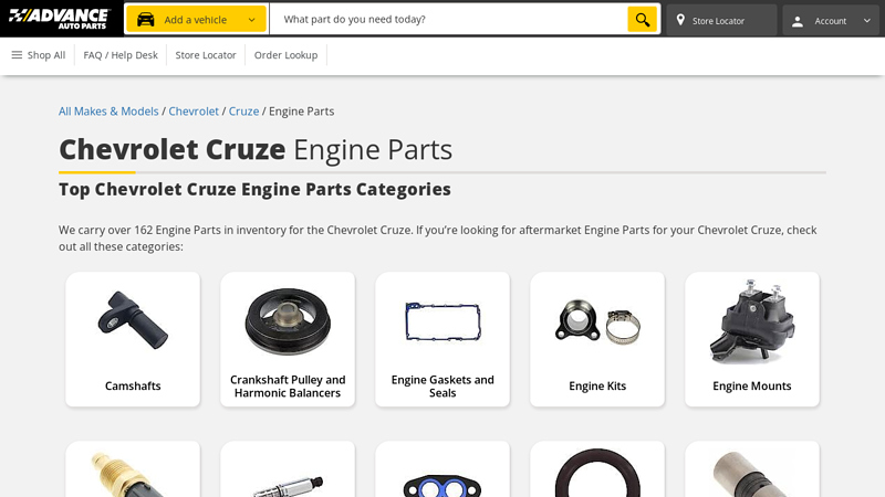 Chevrolet Cruze Engine Parts chevrolet cruze car parts