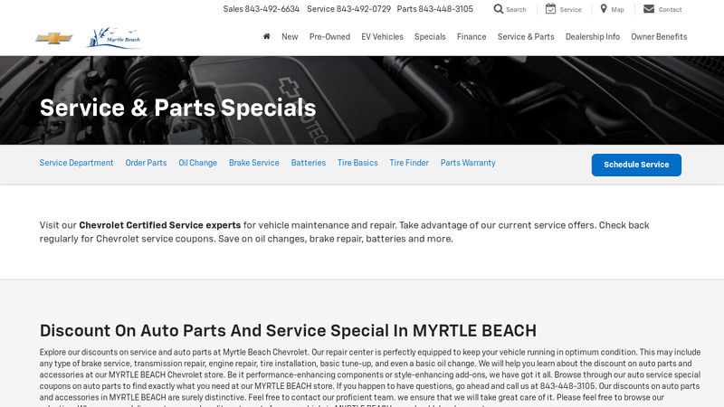 Chevrolet Service & Parts Specials in MYRTLE BEACH auto parts myrtle beach sc
