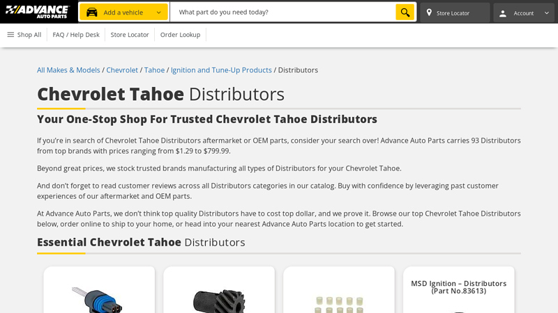 Chevrolet Tahoe Distributors chevy tahoe auto parts