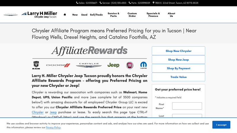 Chrysler Affiliate Program means Preferred Pricing for you in Tucson advance auto parts amarillo tx