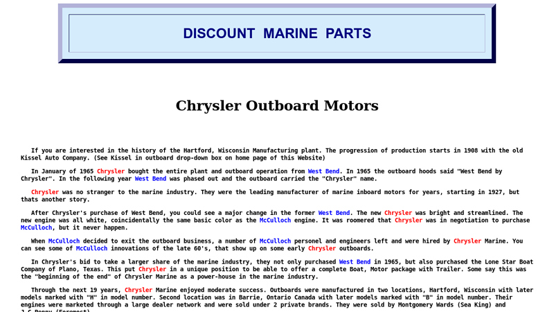 Chrysler Outboard Motors vintage outboard motor parts