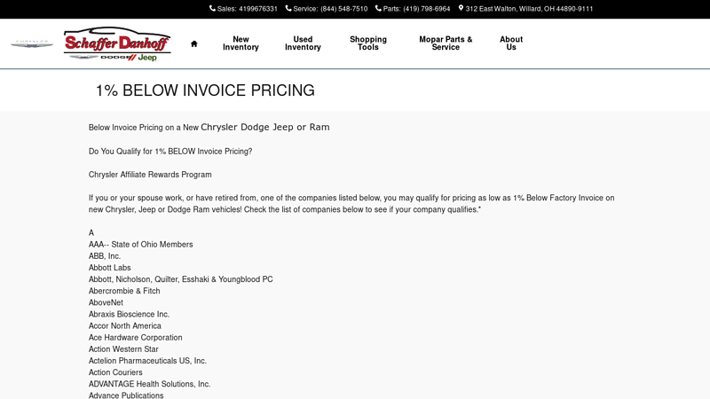 Chrysler Pricing 1% below Invoice advance auto parts in marietta ohio
