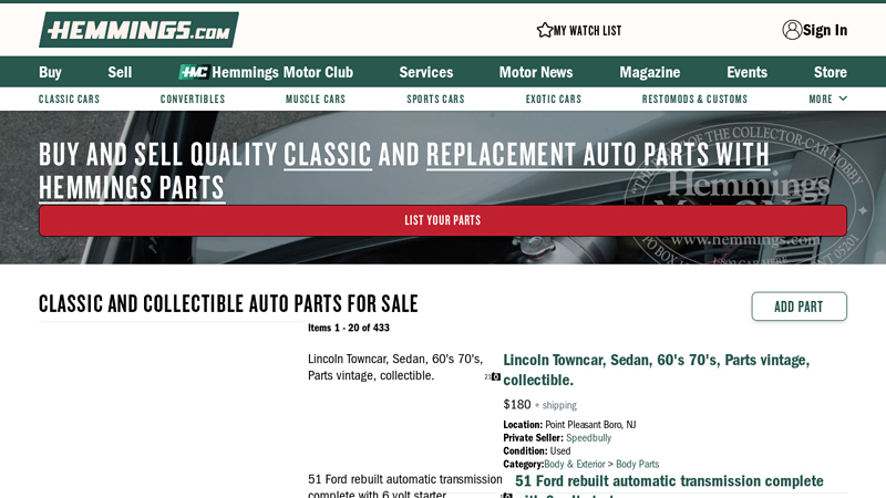 Classic and Collectible Auto Parts For Sale auto parts swap meet near me