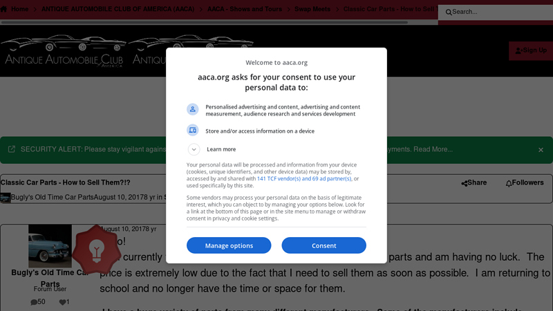 Classic Car Parts selling car for parts