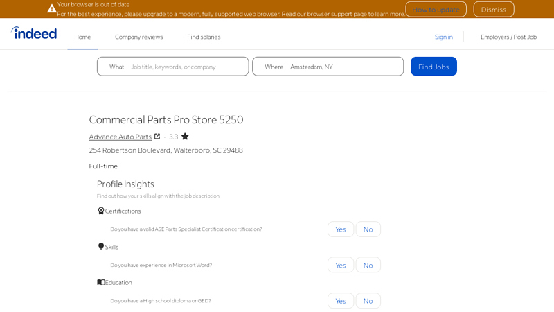 Commercial Parts Pro Store 5250 advance auto parts in walterboro