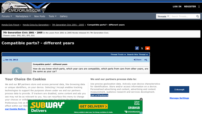 Compatible parts? 2001 honda civic parts car