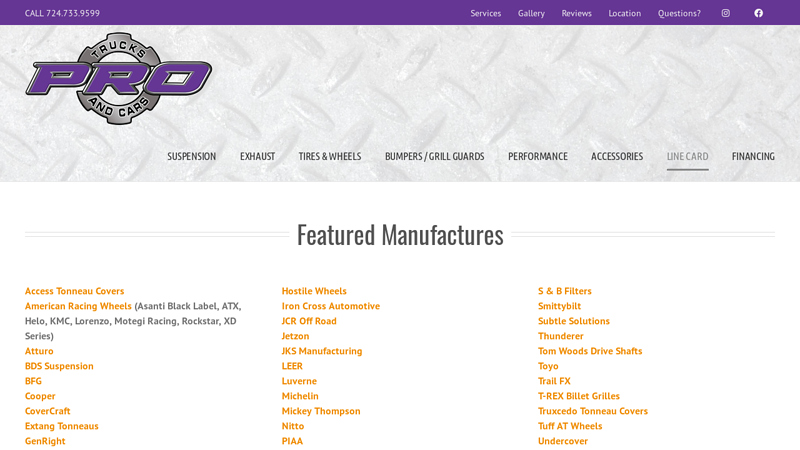 Complete List of Manufactures 4wd truck parts