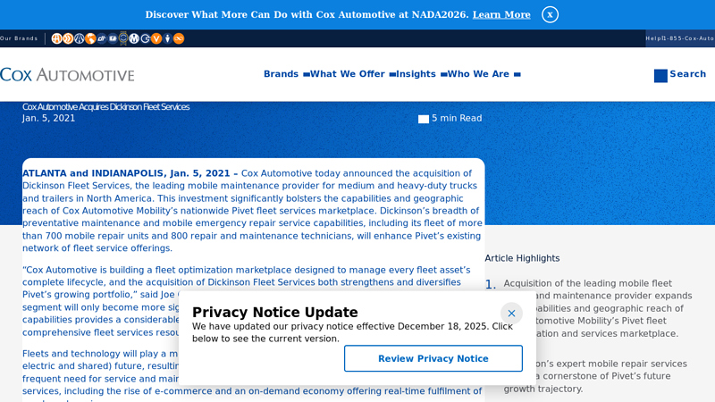 Cox Automotive Acquires Dickinson Fleet Services dickinson auto parts