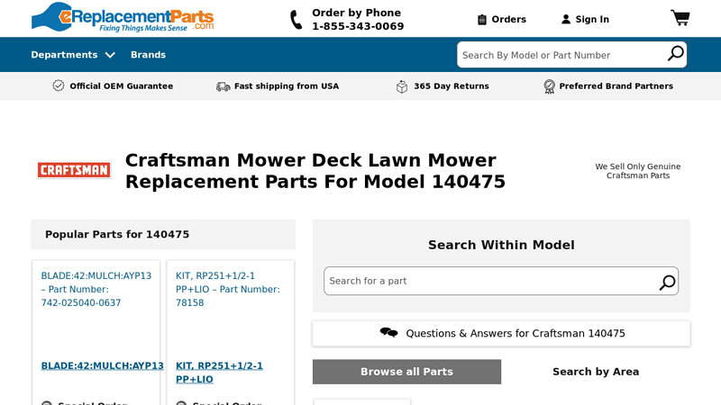 Craftsman Lawn Mower 140475 craftsman tractor deck parts