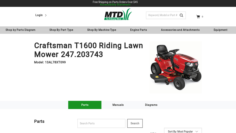 Craftsman T1600 Riding Lawn Mower 247.203743 craftsman tractor deck parts