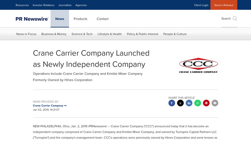Crane Carrier Company Launched as Newly Independent Company ccc truck parts