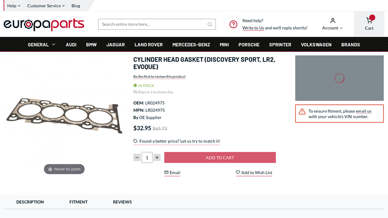 Cylinder Head Gasket (Discovery Sport, LR2, Evoque) lr024975 ford replacement parts