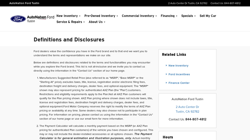 Definitions and Disclosures autonation ford parts