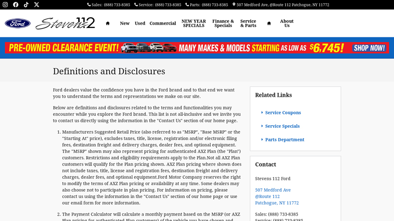 Definitions and Disclosures stevens auto parts