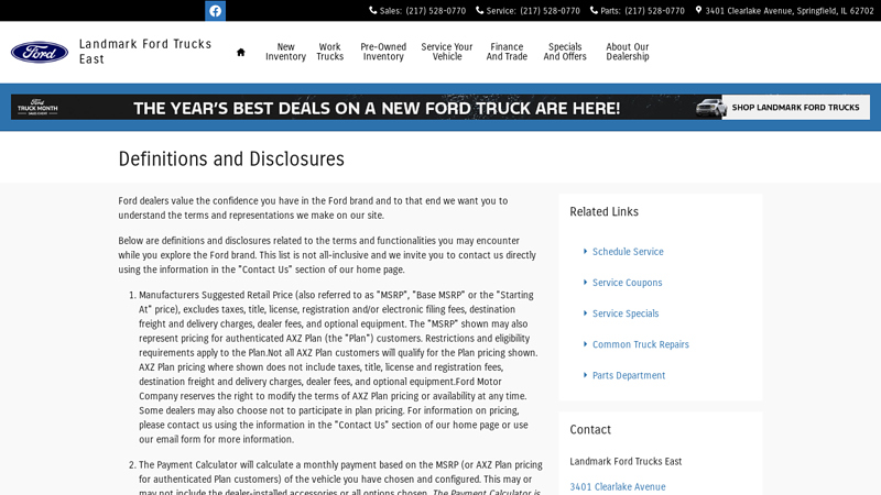Definitions and Disclosures landmark ford parts