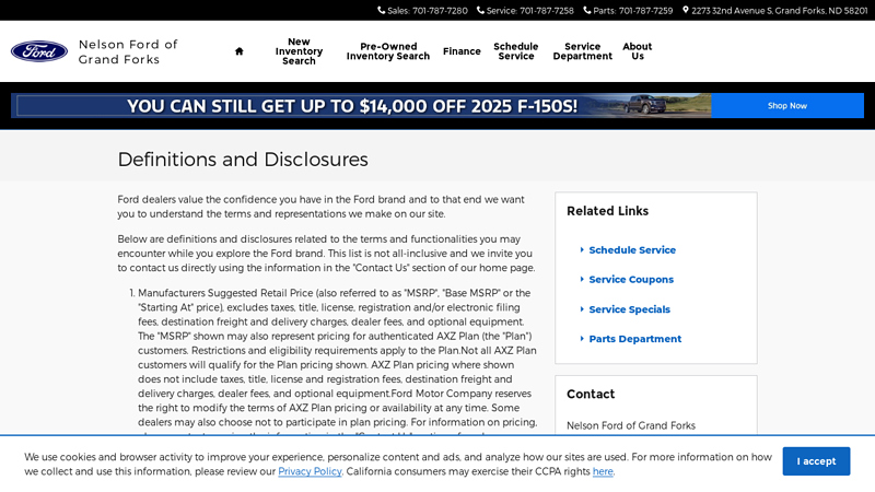 Definitions and Disclosures car parts grand forks nd