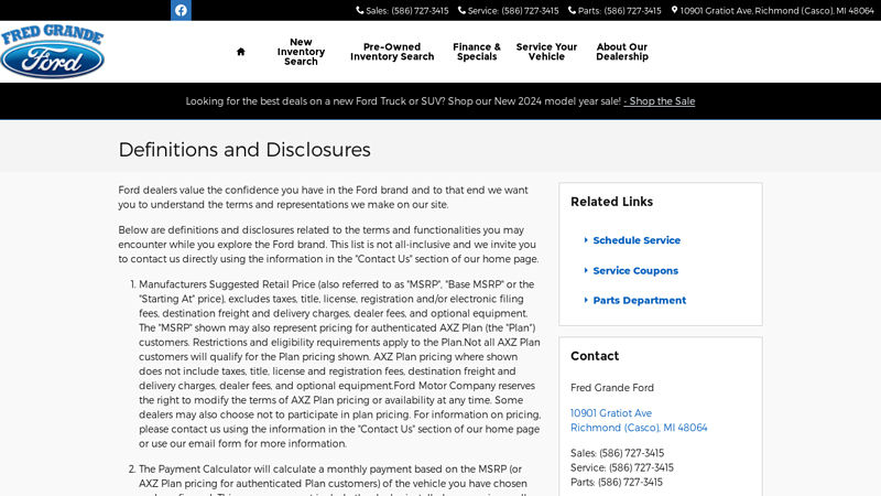 Definitions and Disclosures grande ford truck parts