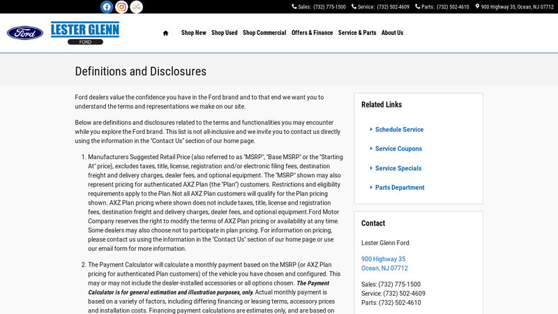 Definitions and Disclosures glenn's auto parts