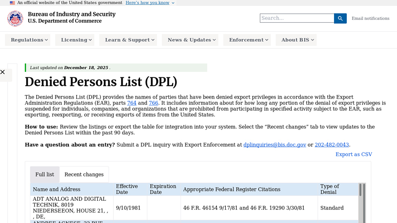 Denied Persons List - Licensing blue island auto parts