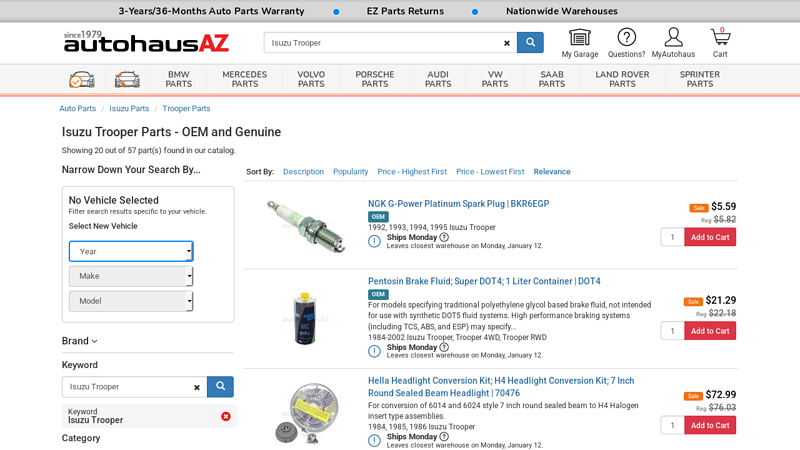 Discount Isuzu Trooper Parts isuzu trooper car parts