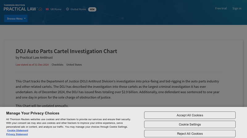 DOJ Auto Parts Cartel Investigation Chart cartel auto parts