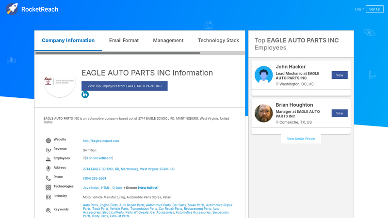 EAGLE AUTO PARTS INC Information eagle auto parts martinsburg wv