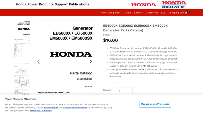 EB5000X EG5000X EM5000SX EM5000X Generator Parts Catalog honda eb5000x generator parts