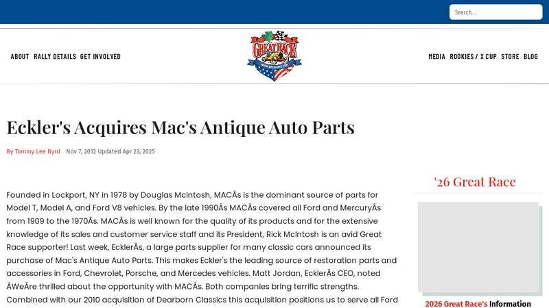 Eckler's Acquires Mac's Antique Auto Parts mac's car parts