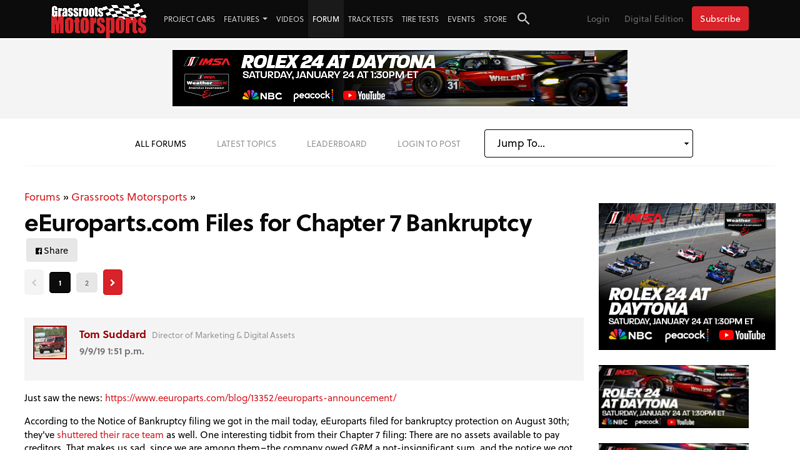 eEuroparts.com Files for Chapter 7 Bankruptcy do car companies have to stock parts in bankruptcies reddit