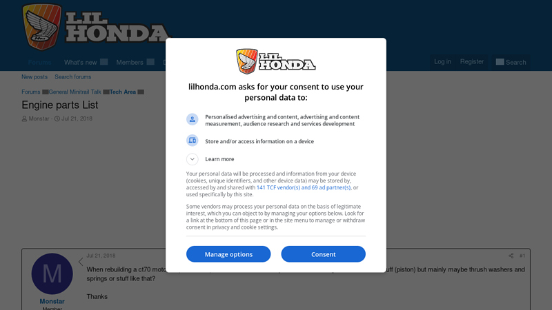 Engine parts List honda ct70h parts