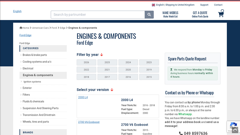 Engines & components Ford Edge Product List ford edge parts