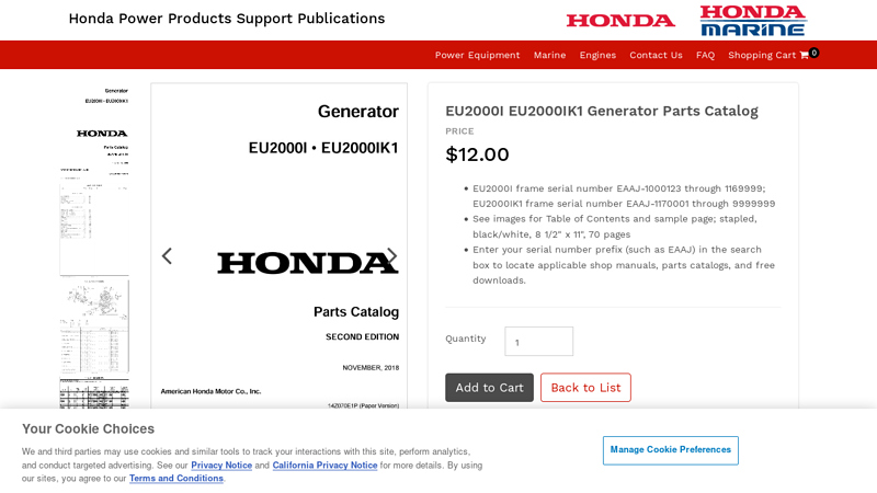 EU2000I EU2000IK1 Generator Parts Catalog honda eu2000i parts