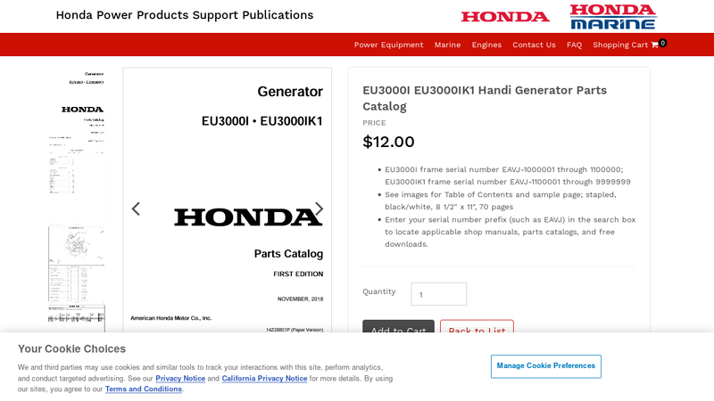 EU3000I EU3000IK1 Handi Generator Parts Catalog honda eu3000i handi parts