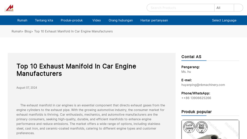 Exhaust Manifold In Car Engine Manufacturers car exhaust parts