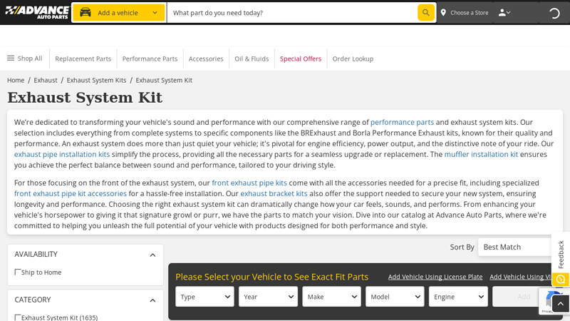 Exhaust System Kit advance auto parts pensacola